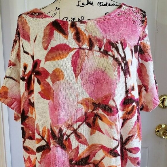 Chico's Tops - Chicos Pink Floral Cherry Blossom Print Netting Spring Summer Blouse Top Size 2